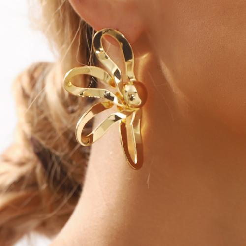 Iron Earring, Flower, plated, fashion jewelry, more colors for choice, 37x60mm, Sold By Pair