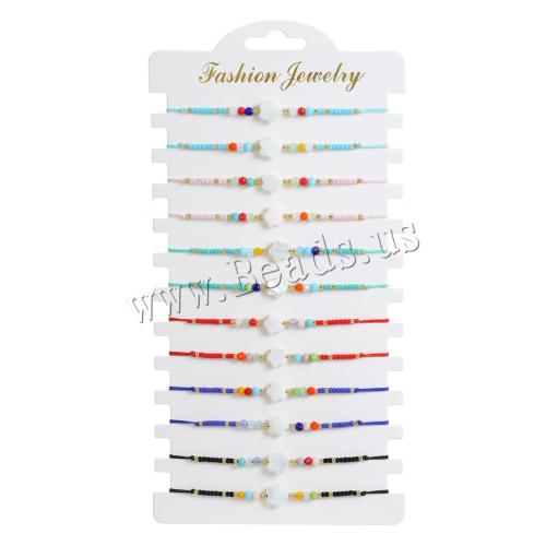 Shell šperky náramek, Skořápka, s Uzlová šňůra & Seedbead & Krystal, ruční práce, módní šperky & pro ženy, smíšené barvy, Délka 16-26 cm, 12PC/nastavit, Prodáno By nastavit