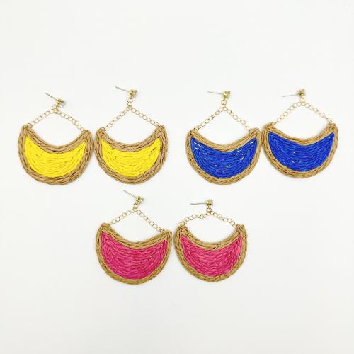 Tibetan Style Stud Earring, with Rafidah Grass, handmade, fashion jewelry & for woman & with rhinestone, more colors for choice, 40x51mm, Sold By Pair