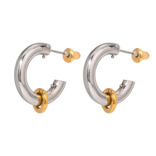 Stainless Steel Stud Earrings, 304 Stainless Steel, 18K gold plated, fashion jewelry & for woman & two tone, Sold By Pair