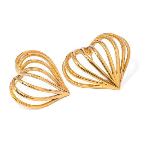 Stainless Steel Stud Earrings, 304 Stainless Steel, Heart, fashion jewelry & for woman & hollow, gold, Sold By Pair