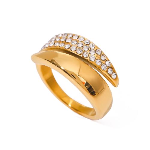 Cubic Zirconia anel de dedo de aço inoxidável, Aço inoxidável 304, joias de moda & micro pavimento em zircônia cúbica & para mulher, dourado, vendido por PC