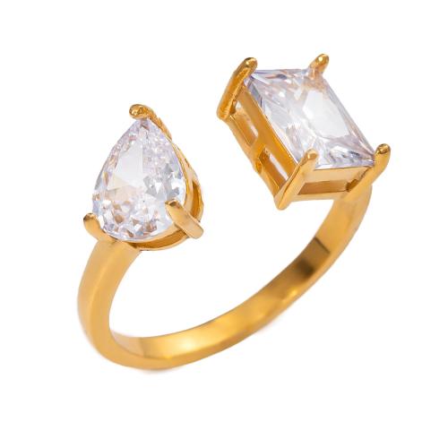 Bague en acier inoxydable zircons cubiques, Acier inoxydable 304, avec zircon cubique, Plaqué or 18K, bijoux de mode & pour femme, Vendu par PC