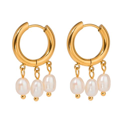 Stainless Steel Lever Back Earring, 304 Stainless Steel, with Plastic Pearl, fashion jewelry & for woman, gold, Sold By Pair