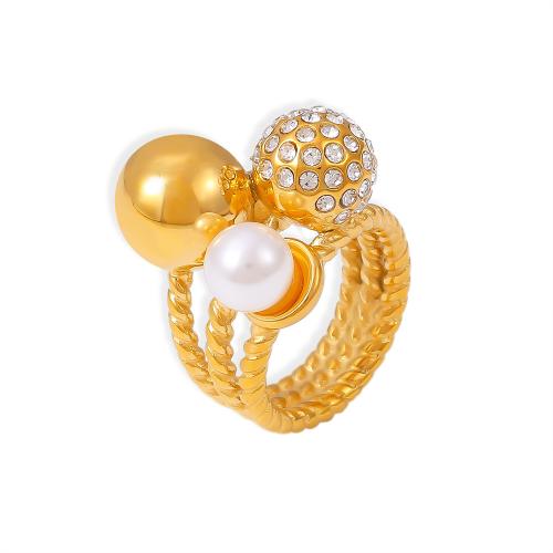 Titanium Steel Finger Ring with Plastic Pearl plated & for woman & with rhinestone Healthy Bracelet Sold By PC