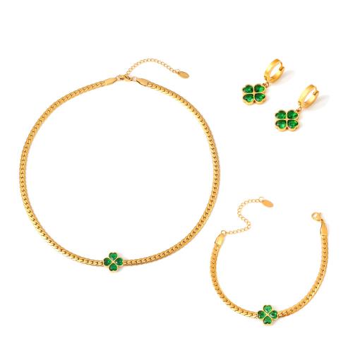 Conjuntos de joyería de acero inoxidable, acero inoxidable 304, con Vidrio, chapado en color dorado, diferentes estilos para la opción & para mujer, Vendido por UD