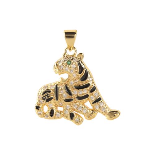 Cubic Zirconia Micro Pave Brass Pendant, Tiger, plated, DIY & micro pave cubic zirconia & enamel, golden, Sold By PC