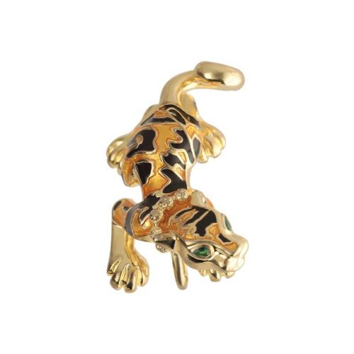 Cubic Zirconia Micro Pave Brass Pendant, Tiger, plated, DIY & micro pave cubic zirconia & enamel, golden, Sold By PC