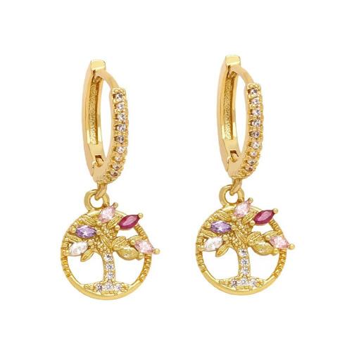 Boucle d’oreille goutte strass Hoop, laiton, Placage, pavé de micro zircon & pour femme, doré, Vendu par paire