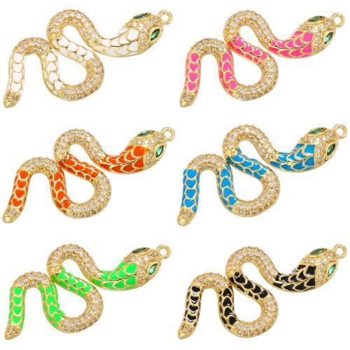 Cubic Zirconia Micro Pave Brass Pendant, Snake, plated, DIY & micro pave cubic zirconia & enamel, more colors for choice, Sold By PC