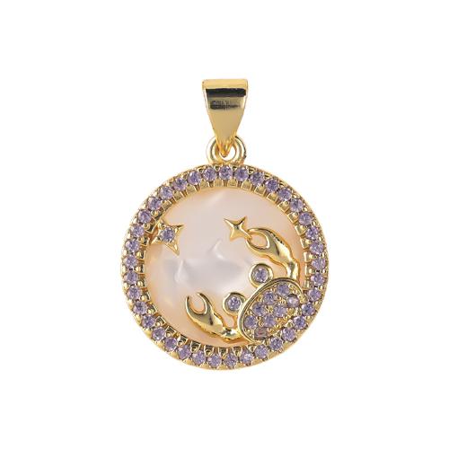 Cubic Zirconia Micro Pave Brass Pendant with Shell plated DIY & micro pave cubic zirconia Sold By PC