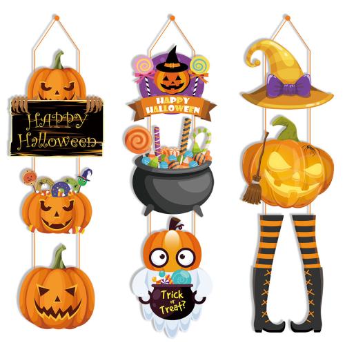 Paper Halloween Decoration Door Hanger, Halloween Design & different styles for choice, more colors for choice, 3PCs/Set, Sold By Set