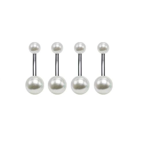 Stainless Steel Belly Ring, 304 Stainless Steel, with Plastic Pearl, polished, Unisex & different size for choice, white, Sold By PC