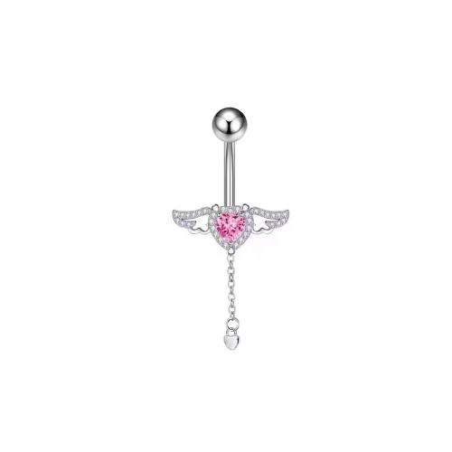 Brass Belly Ring  , Unisex & micro pave cubic zirconia, pink, Sold By PC