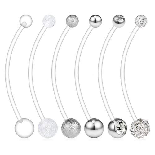 Stainless Steel Belly Ring, 304 Stainless Steel, with Acrylic, 6 pieces & Unisex & with rhinestone, more colors for choice, Sold By Set