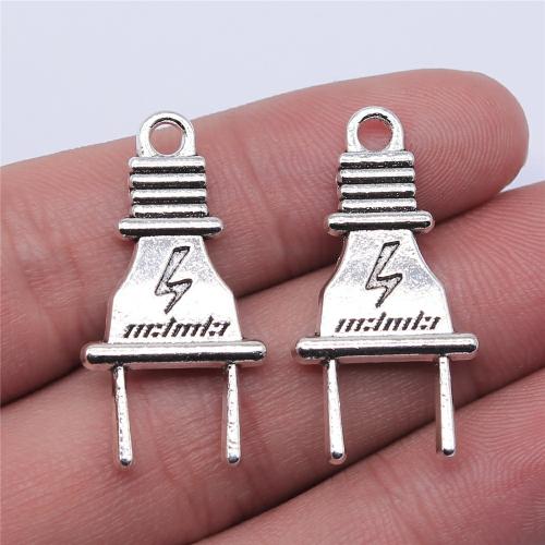 Zink-Aluminium-Anhänger, Zinklegierung, Stecker, antik silberfarben plattiert, DIY, 32x16mm, verkauft von PC