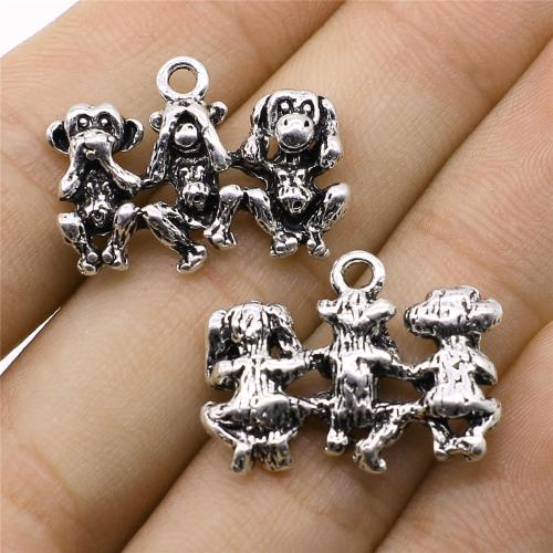 Tibetan Style Animal Pendants, Monkey, antique silver color plated, DIY, 19x25mm, Sold By PC