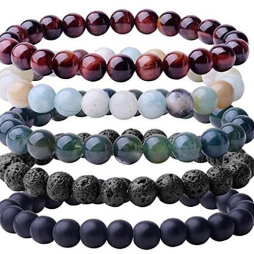 Natural Tiger Eye Bracelets, with Magnesite & Abrazine Stone & Lava, Unisex & different styles for choice, more colors for choice, Length:19 cm, Sold By Set