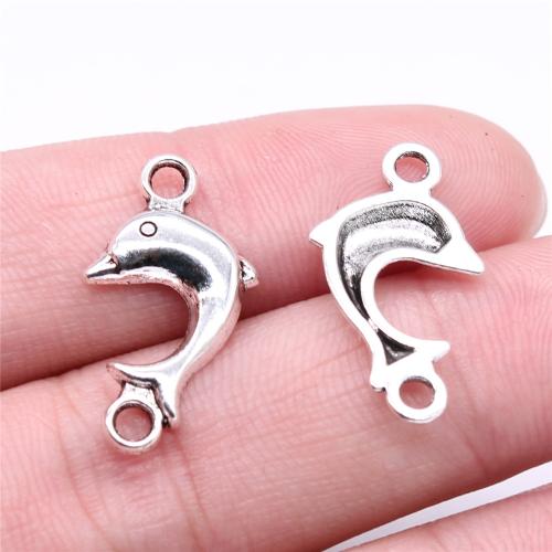 Animal Tibetan Style Connector, Dolphin, antique silver color plated, DIY & 1/1 loop, 24x12mm, Sold By PC