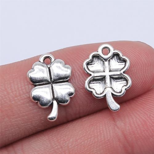 Zamak Clover Hanger, Zinc Alloy, Four Leaf Clover, antiek zilver plated, DIY, 15x11mm, Verkocht door PC