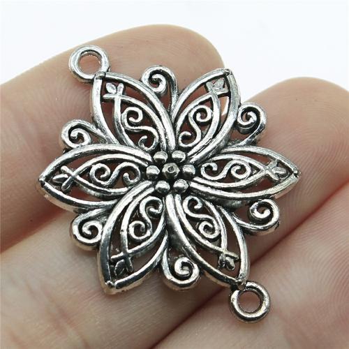 Fleur Tibetan Style connecteur, alliage de zinc, Plaqué de couleur d'argent, DIY & boucle de 1/1, 39x28mm, Vendu par PC