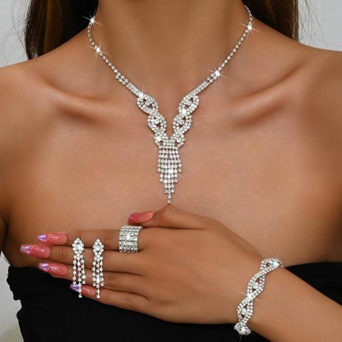 Brass Jewelry Set plated & micro pave cubic zirconia & for woman silver color Sold By Set