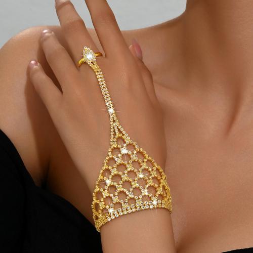 Tibetan Style Bracelet Ring, Geometrical Pattern, plated, for woman & with rhinestone & hollow, more colors for choice, Sold By PC