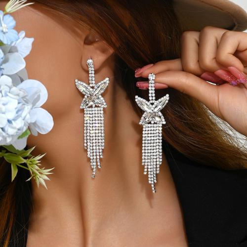 Brass Tassel Earring with Rhinestone Butterfly plated fashion jewelry & for woman Sold By Pair