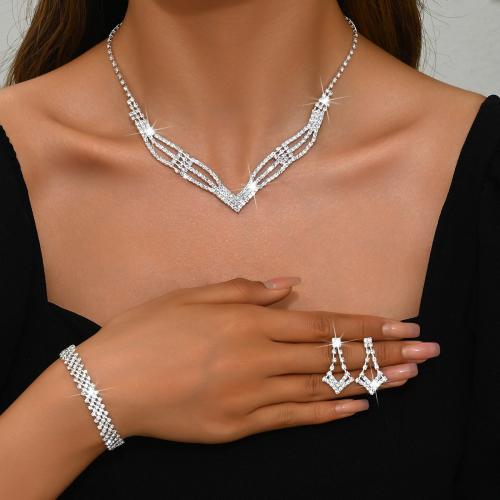 ottone set di gioielli fashion, with strass, placcato, stili diversi per la scelta & per la donna, argento, Venduto da set