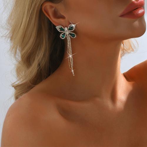 Brass Tassel Earring Butterfly plated for woman & with rhinestone Sold By Pair