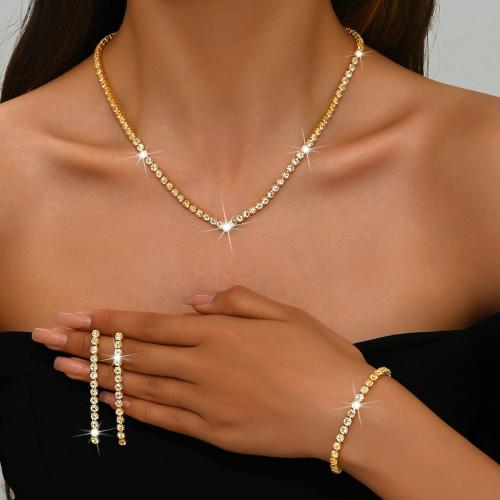 Brass Jewelry Set, plated, different styles for choice & for woman & with rhinestone, Sold By Set