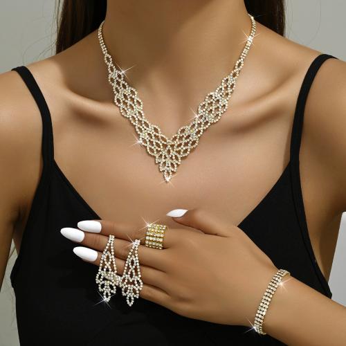 Brass Jewelry Set with Rhinestone Geometrical Pattern plated & for woman & hollow Sold By Set