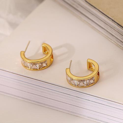 Boucles d'oreilles en laiton zircon cubique pavent, bijoux de mode & pavé de micro zircon & pour femme, doré, 15x12mm, Vendu par paire