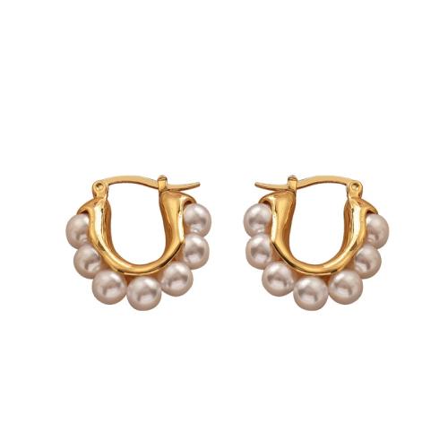 Brass Leverback Earring, with Plastic Pearl, fashion jewelry & for woman, white, 25x24mm, Sold By Pair