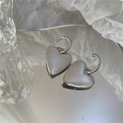 Boucle d'oreille dormeuse en alliage de zinc, bijoux de mode & pour femme, argent, 43x27mm, Vendu par paire