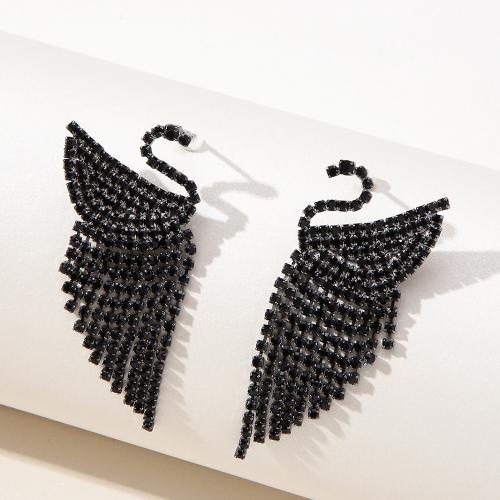 Tibetan Style Stud Earring, Swan, fashion jewelry & for woman & with rhinestone, black, 50mm, Sold By Pair