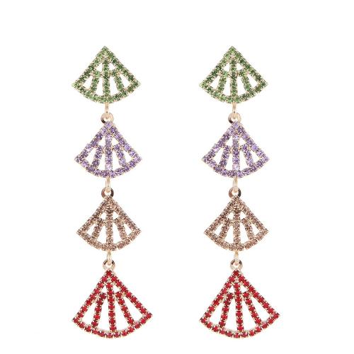 Boucle d'oreille dormeuse en alliage de zinc, bijoux de mode & pour femme & avec strass, multicolore, 65mm, Vendu par paire