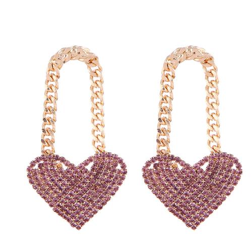 Tibetan Style Stud Earring, Heart, fashion jewelry & for woman & with rhinestone, more colors for choice, 42x29mm, Sold By Pair