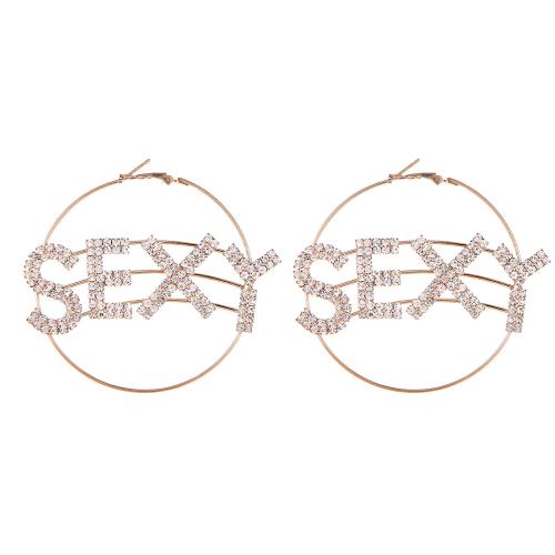 Boucles d'oreilles en alliage de zinc, bijoux de mode & pour femme & avec strass, doré, Vendu par paire