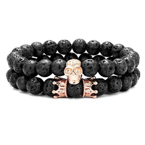 Bracelet cubique en laiton zircon pavent, avec lave volcanique, Double couche & bijoux de mode & unisexe & pavé de micro zircon, plus de couleurs à choisir, Vendu par PC