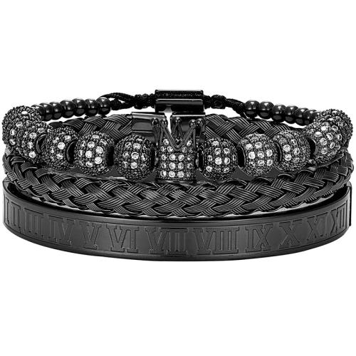 Titanium Steel Bracelet & Bangle three layers & fashion jewelry & Unisex & micro pave cubic zirconia Length Approx 19 cm Sold By PC