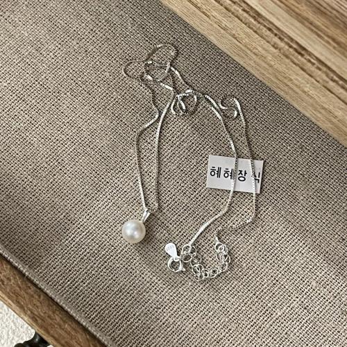 Colliers en argent sterling, Argent sterling 925, avec perle d'eau douce cultivée, bijoux de mode & pour femme, Longueur Environ 45 cm, Vendu par PC