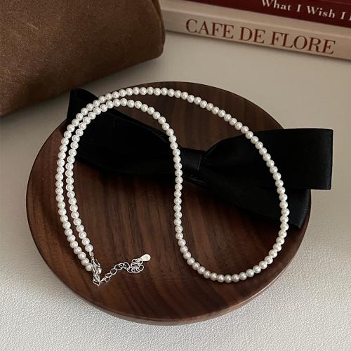 925 Sterling Silver Necklaces, with Shell Pearl, fashion jewelry & for woman, Length:Approx 45 cm, Sold By PC