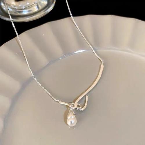 925 Sterling Silver Necklaces, with Freshwater Pearl, fashion jewelry & for woman, Length:Approx 45 cm, Sold By PC