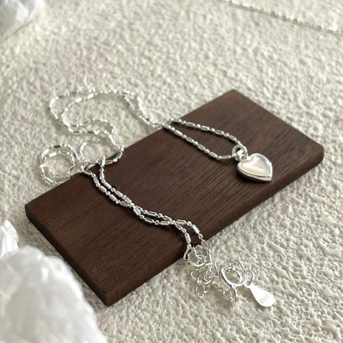 925 Sterling Silver Necklaces with White Shell Heart fashion jewelry & for woman Length Approx 45 cm Sold By PC