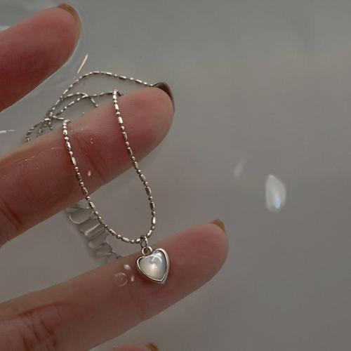 925 Sterling Silver Necklaces with White Shell Heart fashion jewelry & for woman Length Approx 45 cm Sold By PC