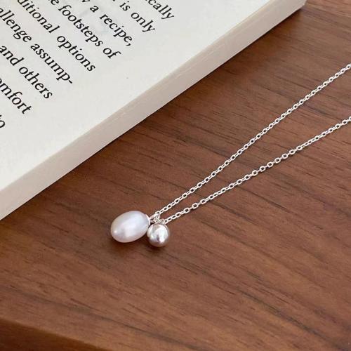 925 Sterling Silver Necklaces with Freshwater Pearl fashion jewelry & for woman Length Approx 45 cm Sold By PC