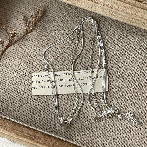 925 Sterling Silver Necklaces, Double Layer & fashion jewelry & for woman, Length:Approx 45 cm, Sold By PC