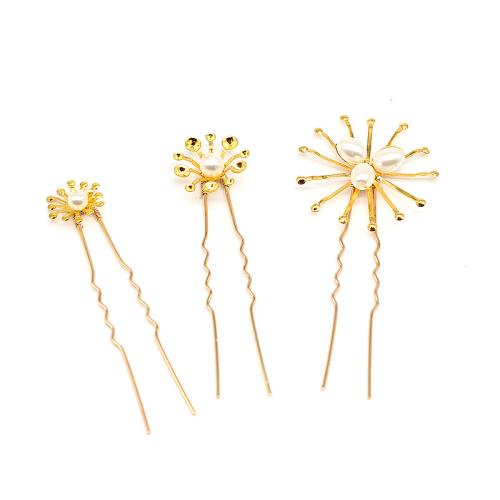 Hair Stick, Iron, with Plastic Pearl, three pieces & fashion jewelry & for woman, large size 35*80mm, middle size 20*70mm, small size 15*70mm, Sold By Set