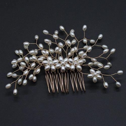 Decorative Hair Combs, Brass, with Plastic Pearl, fashion jewelry & for woman, more colors for choice, 140x90mm, Sold By PC